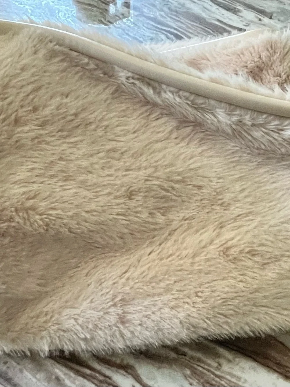 Cream Victoria’s Secret Faux-Fur Tote Bag with gold VS logo